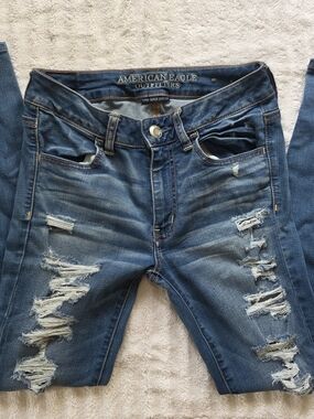 American Eagle Outfitters Blue Ripped Skinny Jeans